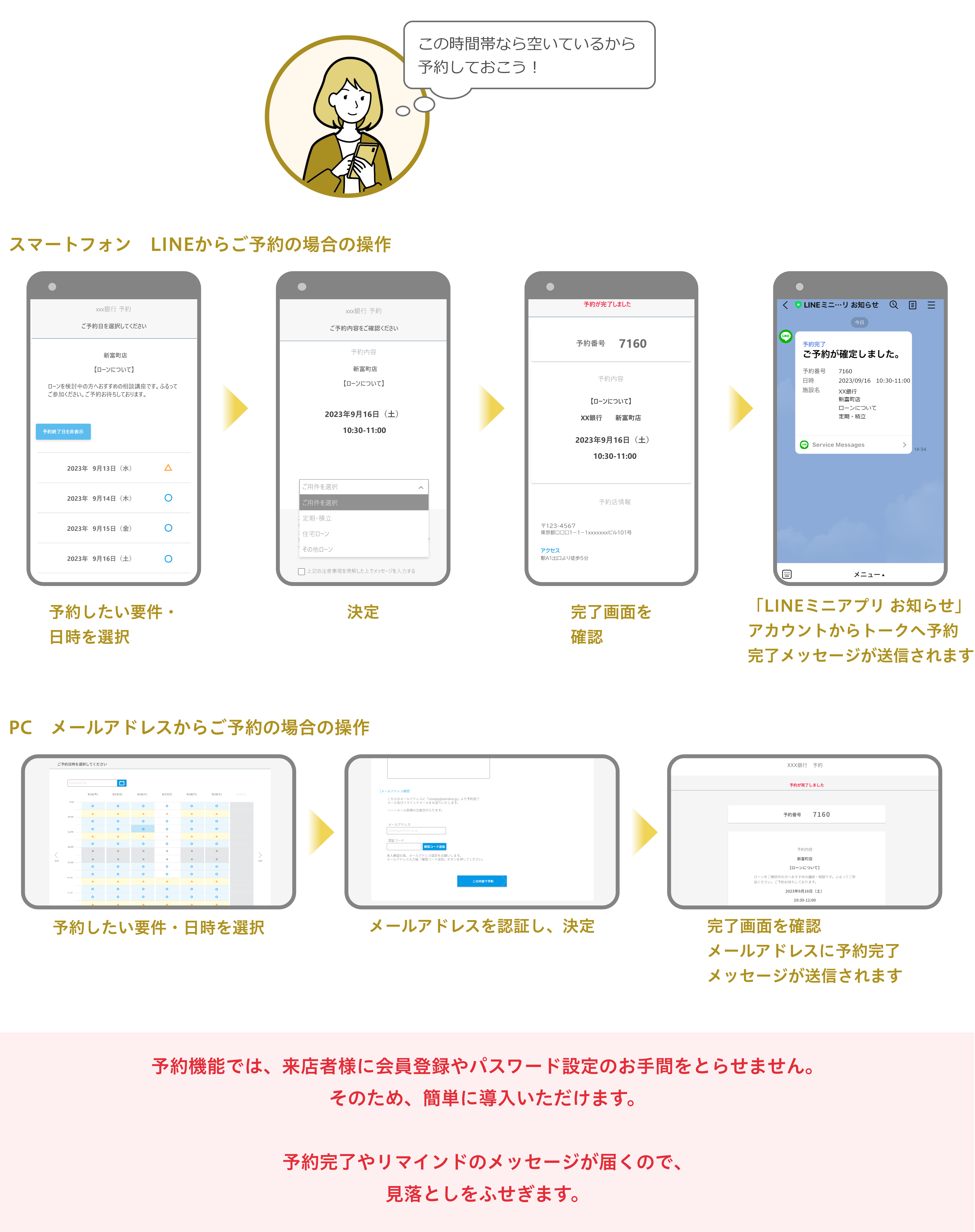 アカウント登録不要でLINE・Webから簡単予約